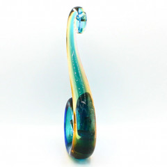 Vintage Murano Style Art Glass Sculpture Blue Amber Abstract Swirl Wave Design