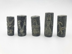 5 Pieces Lot Ancient Near Eastern Genuine Black Stone Cylinder Seals