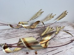 Vintage Wheat Stalk Wall Hanging Metal Brass Hollywood Regency MCM Decor (2)