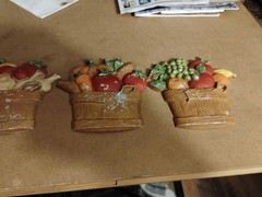 4 Vintage Sexton Cast Metal Wall Hanging Fruit and Vegetable Basket Art 1976