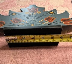 Vintage Norwegian Nordic Blue Rosemaling Wood Candle Holder Candelabra Folk Art