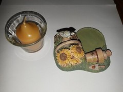RARE MARJOLEIN BASTIN VOTIVE CANDLE HOLDER SUNFLOWERS BASKET CHICKADEE POTS