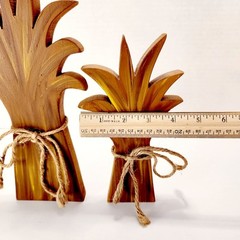 Set/ 2 Handmade Wood Hand Painted Country Folk Art Hay Stacks Fall Halloween 11″