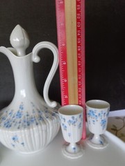 ANTIQUE LIMOGES GERAUD BROUSSEAU RELIEF BONE CHINA COGNAC DECANTER 6 CUPS FRANCE