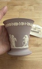 Wedgwood Lavender Jasperware Vase Cherubs Oak Leaf Border 4 Inch Vintage