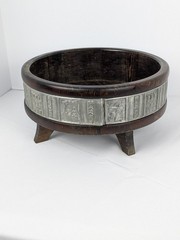 Norwegian Wooden Ale Bowl Norway Viking Vessel Trinket Candle Tray Metal Stamped