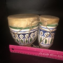 Pair ❤️ Joined Vintage Hand Painted Pottery BONGO DRUMS Retro Skin Ceramic