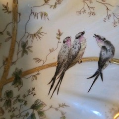 France Porcelain Depose Three compartment caddy Bird painted.