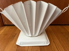 RARE Vintage White Metal Graveside Funeral Flower Basket 22″ Fan Beautiful!