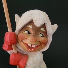 Vintage Henning Troll Standing on Skis Hand Carved in Norway 7 1/2″