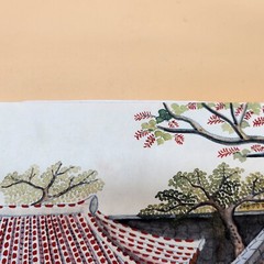 Japanese Watercolor/Gouache, Pagodas & River Bridge Scene, Unframed, Collectable