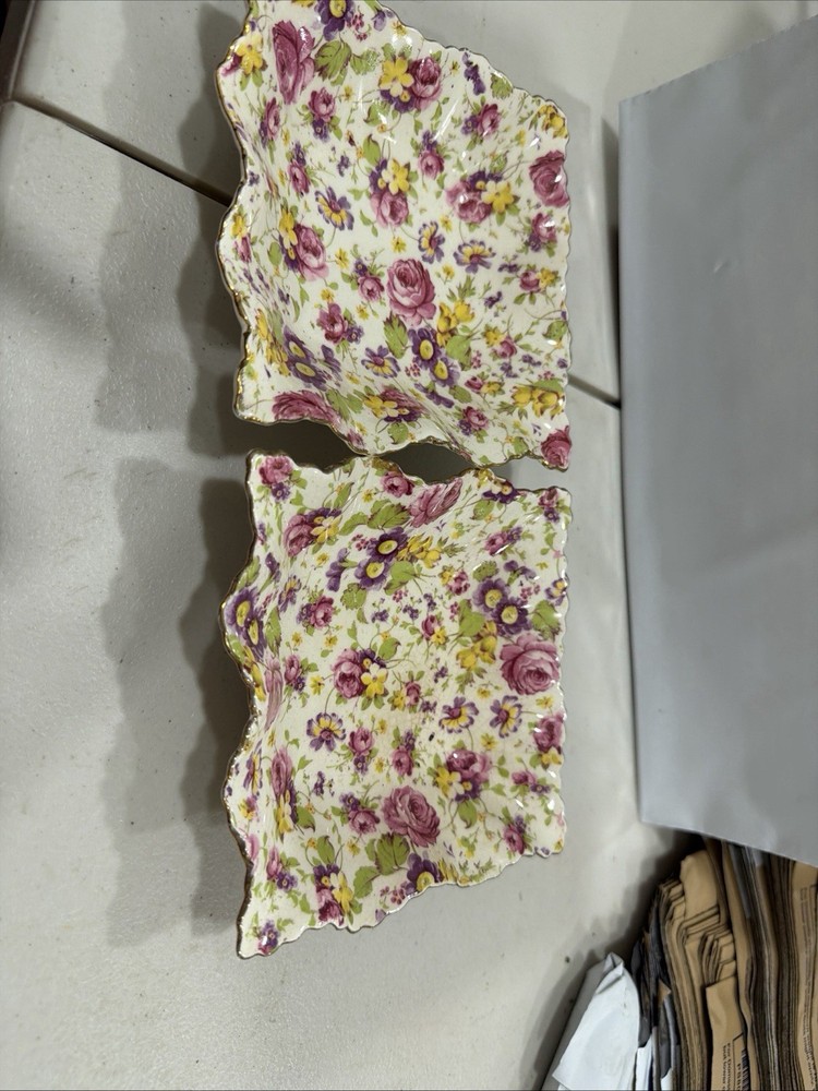 VINTAGE James Kent Longton Britain Rapture Chintz Roses 5” Set Of 2 Ring Dish