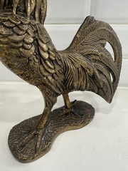 Vintage Art Nouveau Solid Brass Rooster Figurine Statuette With Red Glass Eye