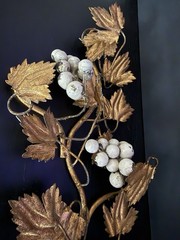 Vintage Italian Leaves Gold Gilt Tole Grapes Leaves Wall Decor MCM 16”x6.5”