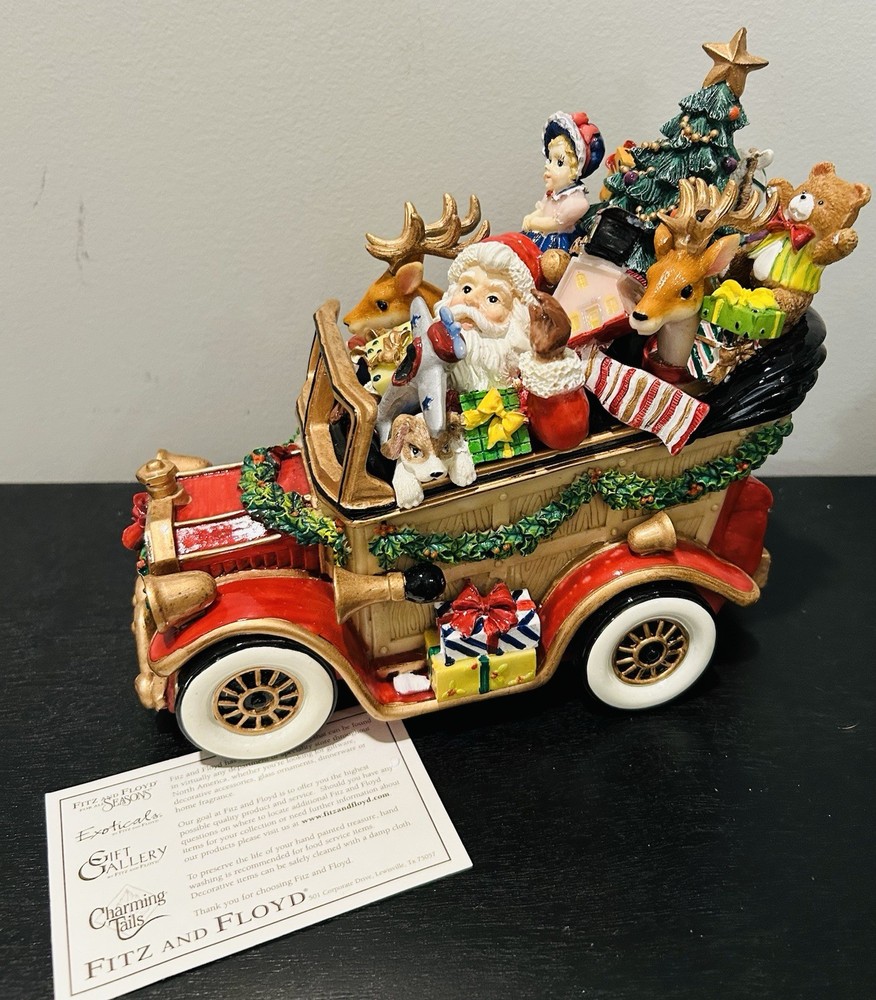 Fitz and Floyd Santa’s Classic Car Musical Figurine Wind Up Holiday Collectible