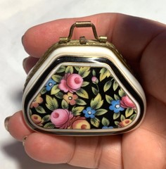 France French Limoges Floral Purse Satchel Bag Trinket Box Peint Main Limoge