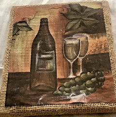 Rustic Wine Grapes Glasses Bottle Picture 5 x 7 on Burlap Neutral Colors Class