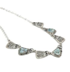 Roman Glass Necklace Sterling Silver Ancient Fragments Roman Glass 200 BC Bluish