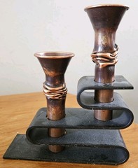 Vintage Brutalist Copper Candle Holder Sculpture Guy Bel Canadian Studio Art