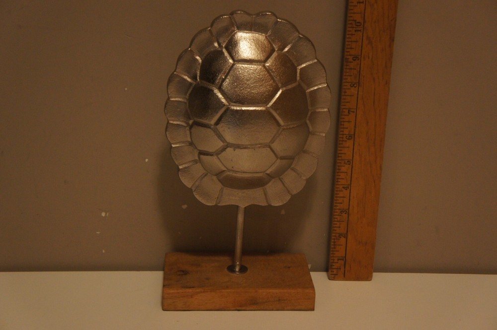 Contemporary Cast Aluminum Turtle Shell on Wood Stand