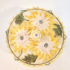 Vintage Sunflower Ceramic Covered Dish 1960’s, Yellow & White