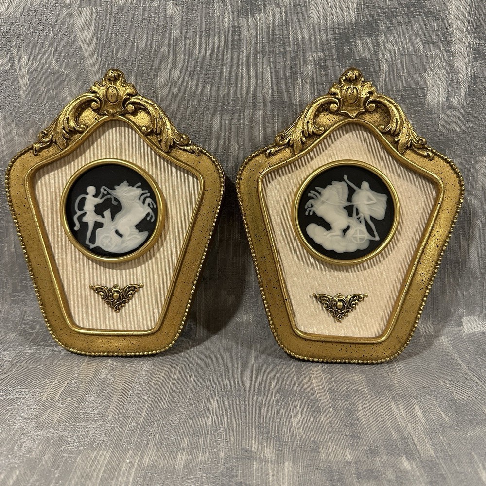 Vtg LIMOGES CAMEO 2 Greco Roman Florentine Gold Frame SUNGOTT ART STUDIOS France