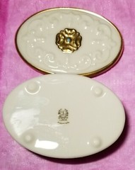 Vintage Lenox Off White Porcelain With Gold Trim Covered Trinket Box Made In USA
