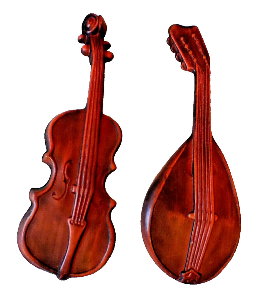 VINTAGE “ROYAL” CAST METAL VIOLIN & MANDOLIN WALL HANGING 18″ ORANGE 60’S 70’S