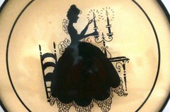 Art Deco Convex Glass Round Silhouette Lady w/ Candleholder