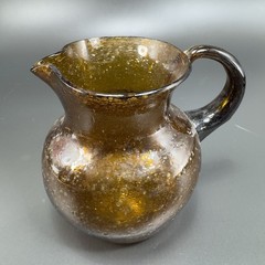 Mid Century Hand Blown Art Glass Mini Pitcher Creamer Jug Amber Bubbles All Over