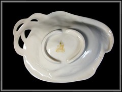 Belleek Parian China Colleen Shamrock Butter Dish Tray Woman Playing Harp
