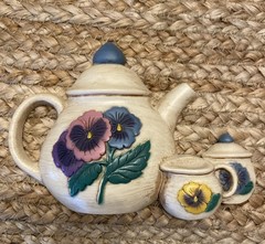 VTG Home Interiors Teapot Pansies 90s Wall Decor Hanging Granny Cottagecore MCM