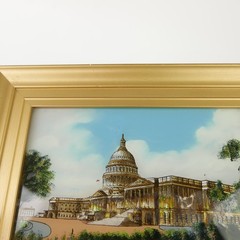 Antique US Capitol Reverse Painting on Glass Mother of Pearl Dunham Specialty NY