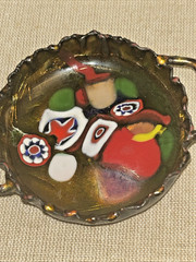 Art Enamel Millefiori on Copper Multicolor Miniature Trinket Tray Signed