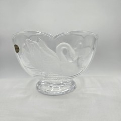 Vintage French Teleflora 24% Lead Crystal Frosted Swan Footed Candy Bowl