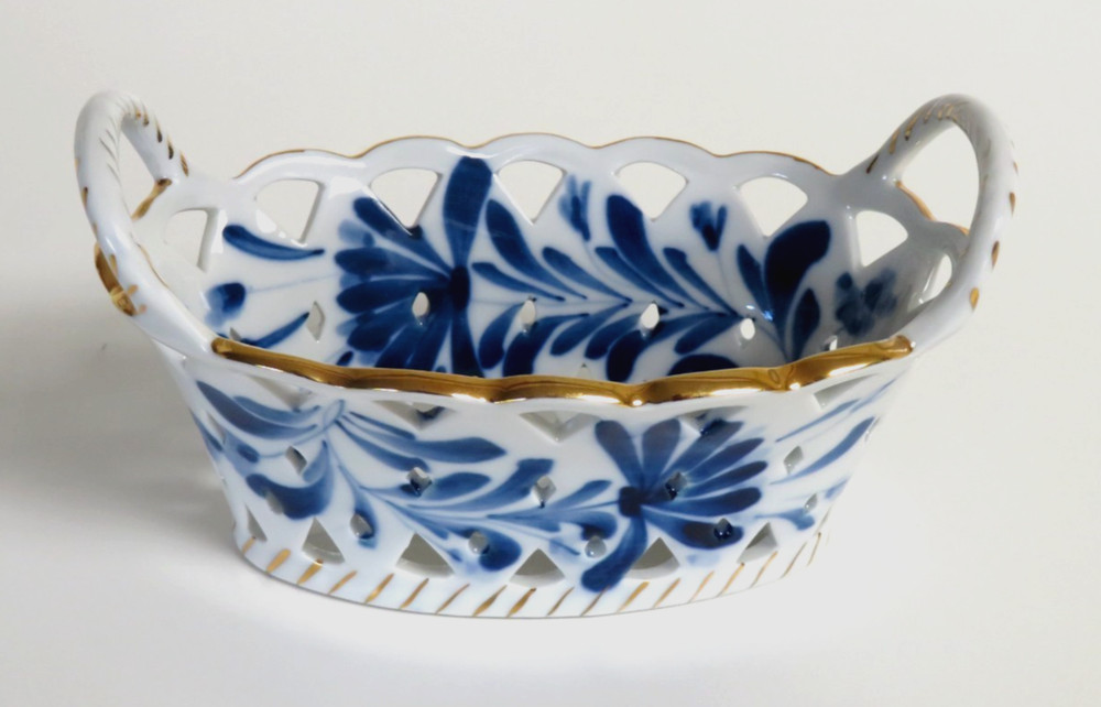 Blue & White Handcut Handpainted Reticulated Porcelain Basket Little Switzerland