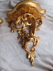 ANTIQUE VINTAGE ITALY FLORENTINE ROCOCO CARVED WOOD GOLD GILT WALL SHELF SET