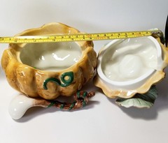 Fitz and Floyd Gardening Gourmet Majolica Pumpkin Jar with Lid and Spoon 1980’s