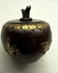 Rare Antique(?) Wood-Like Apple Decor w/Metal Brass Tone Accents