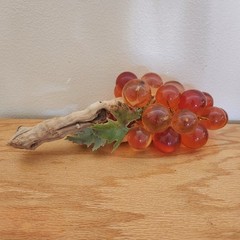 Vintage Lucite Acrylic Orange Red Grape Cluster On Driftwood Stem. MCM, 16″ Long