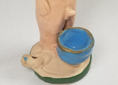 Rare Lot of 3 Polychrome Pottery Caganers using the bathroom some Signed dated