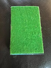 1940s blue Green glass rectangular child with dolls Victorian print paperweight