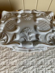 Vintage White Footed Victorian Style Footed Cigarette Holder Trinket Box Japan