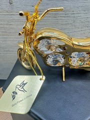 KG & C GOLD-PLATED MOTORCYCLE “CLEAR SWAROVSKI CRYSTAL” ORNAMENT/FIGURINE-W/TAG
