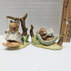 Vintage 1975 ENESCO MICE FIGURINES – Mouse Reading Book in Hammock & On Swing
