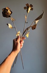 3x VTG 22″ Italian Gilt TOLE Flower-Long Stem Rose+Lily+Arrowhead-Shabby Chic