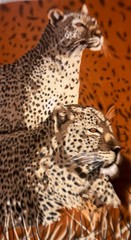 Vintage 😊 Rare fleece thin blanket 58” x 47” Two Leopard Cats￼ Brown Fun