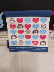 New Raggedy Ann & Andy Medium Canvas Drawstring Tote Bag Japan – 8″ x 8″ – Blue