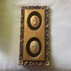 Vintage Framed Double Gold Cameo Reliefs in Ornate Frame Neoclassical Wall Art