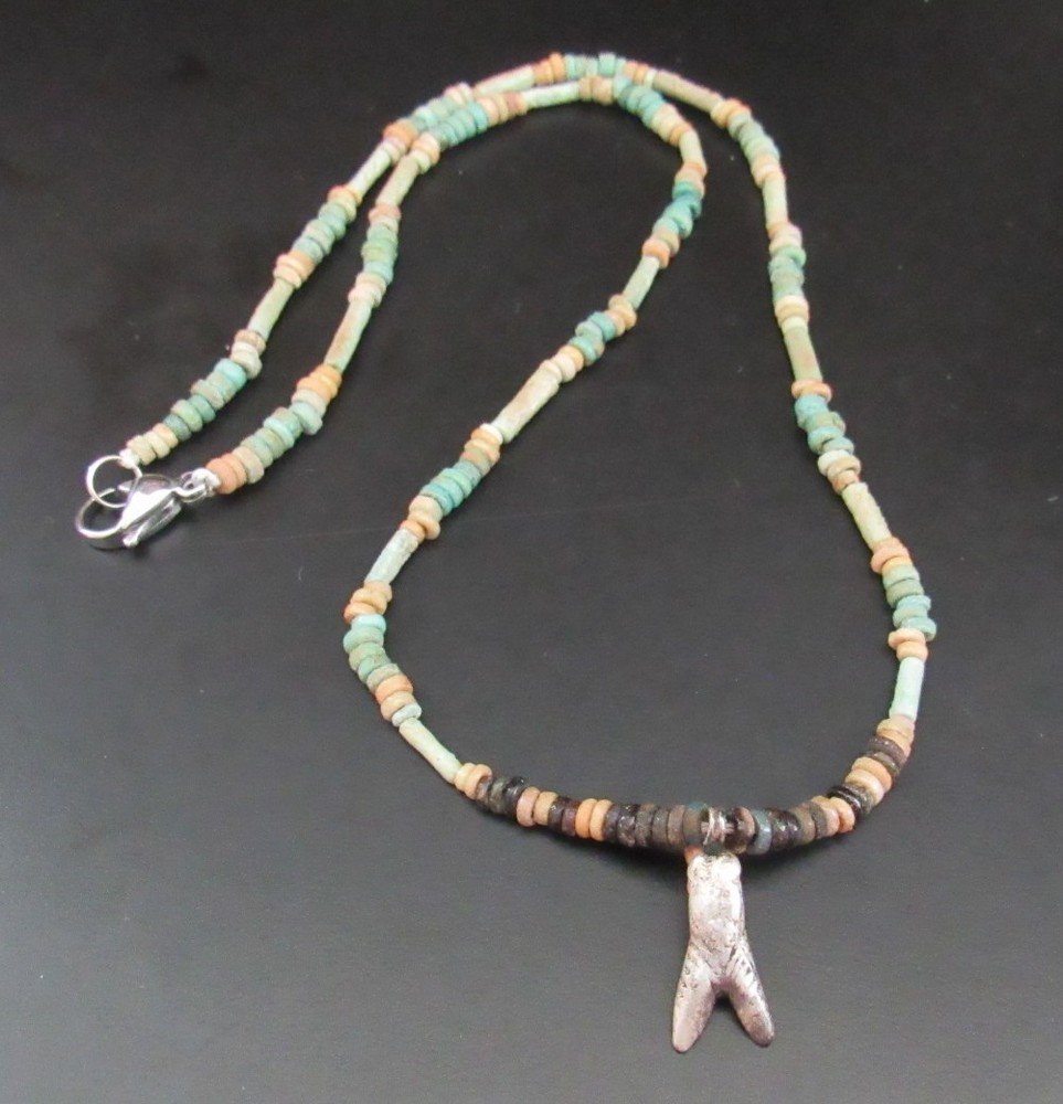 NILE Ancient Egyptian Silver Fly Amulet Mummy Bead Necklace ca 600 BC